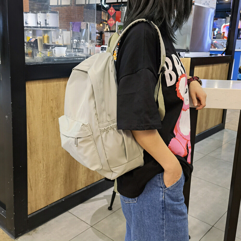 Preppy Style Students Backpack Women Solid Color Large Handbags (Green)