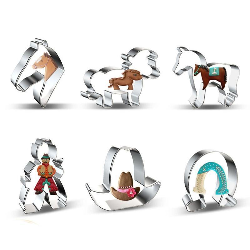 6 Pieces Stainless Steel Biscuits Cutters Cartoon White Horse Cowboy Cake Molds