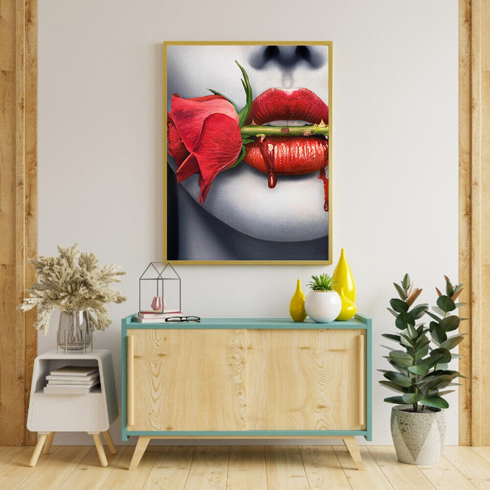 5D DIY Diamond Painting Rose in Mouth Full Round Drill Mosaic Art Pictures