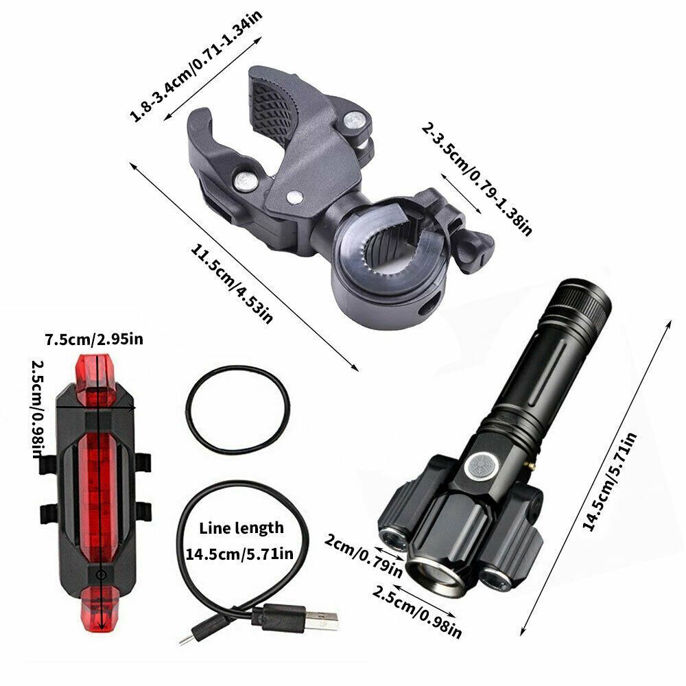 With Rack Flashlight MTB Bicycle Front Lamp Bike Lights LED Torch Rear Lights