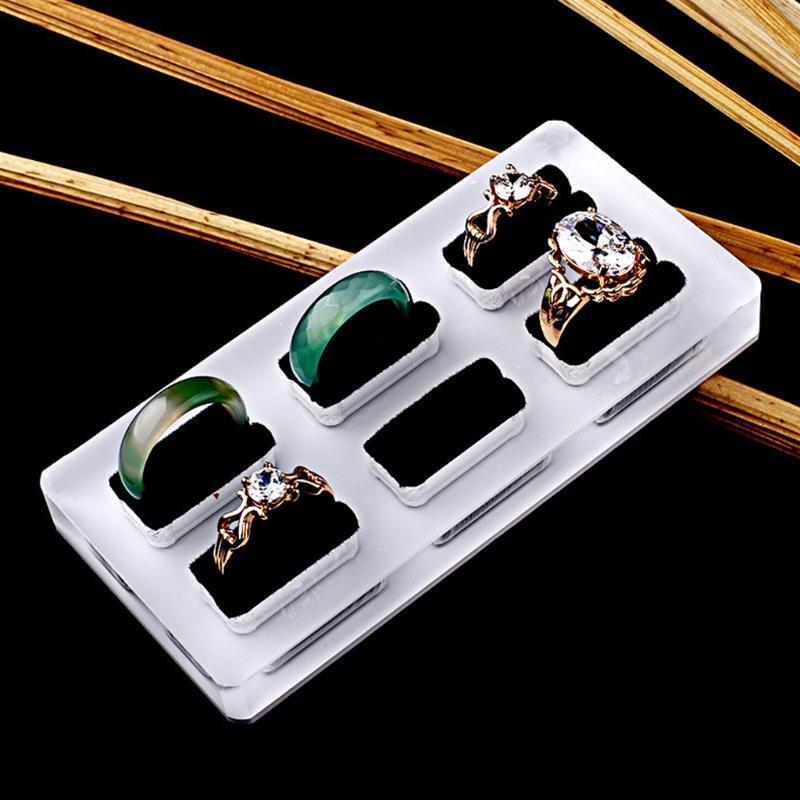 White Acrylic 6 Rings Jewelry Display Holder Slotted Showcase Stand