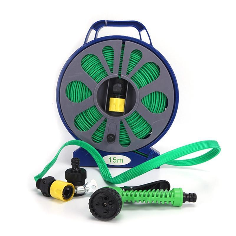 Foldable 590 inch Garden Outdoor Hose and Reel with Nozzle for Plant Watering