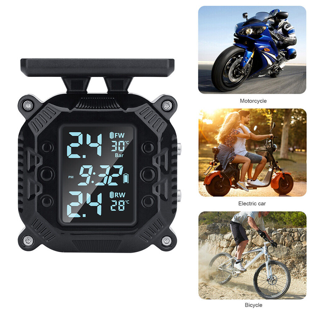 USB Solar Motorcycle TPMS Wireless Tire Pressure Monitoring Alarm System