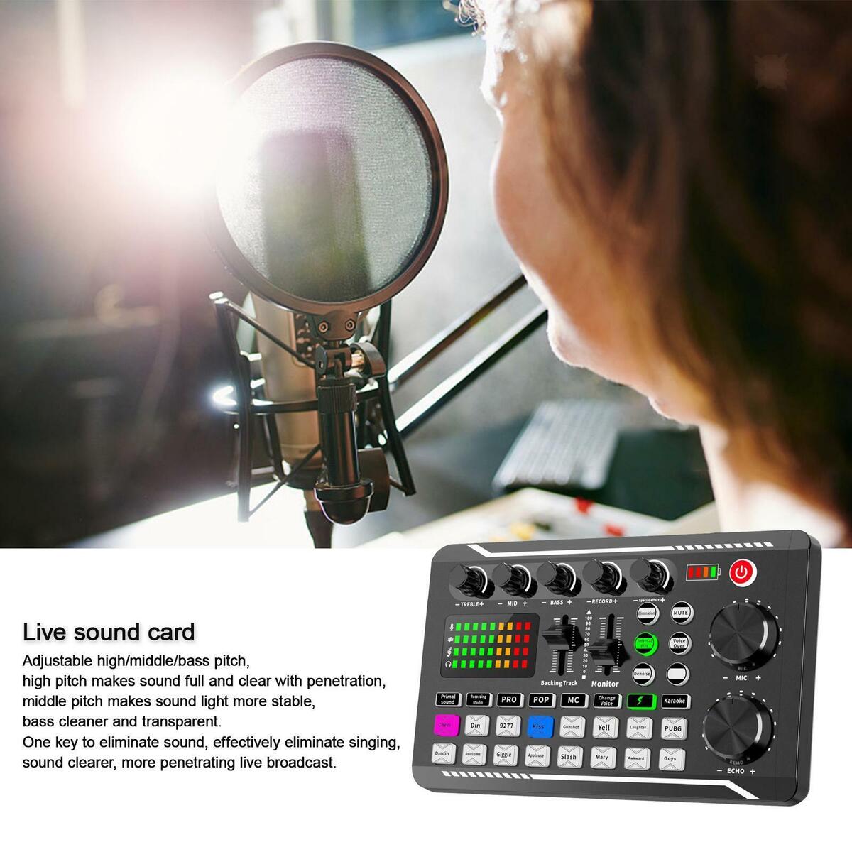 F998 Sound Mixer Sound Card Microphone for Karaoke Live Recording Cell Phone
