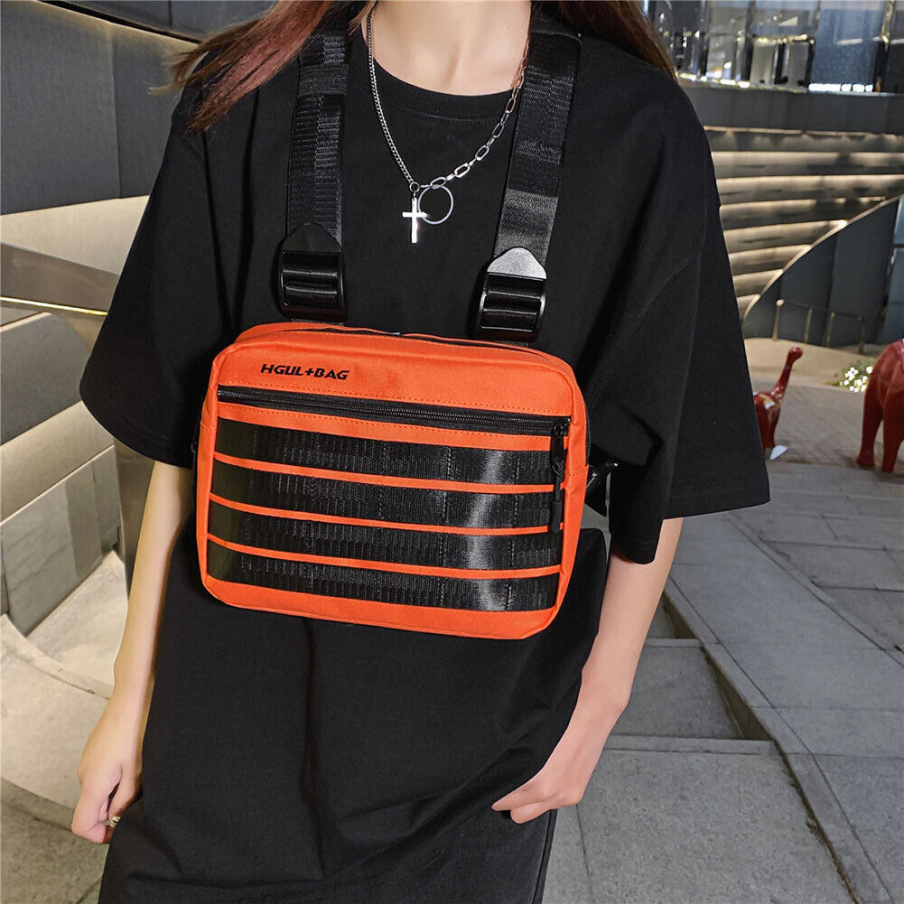 Streetwear Contrast Color Chest Bag Male Square Vest Strap Bags (Orange)