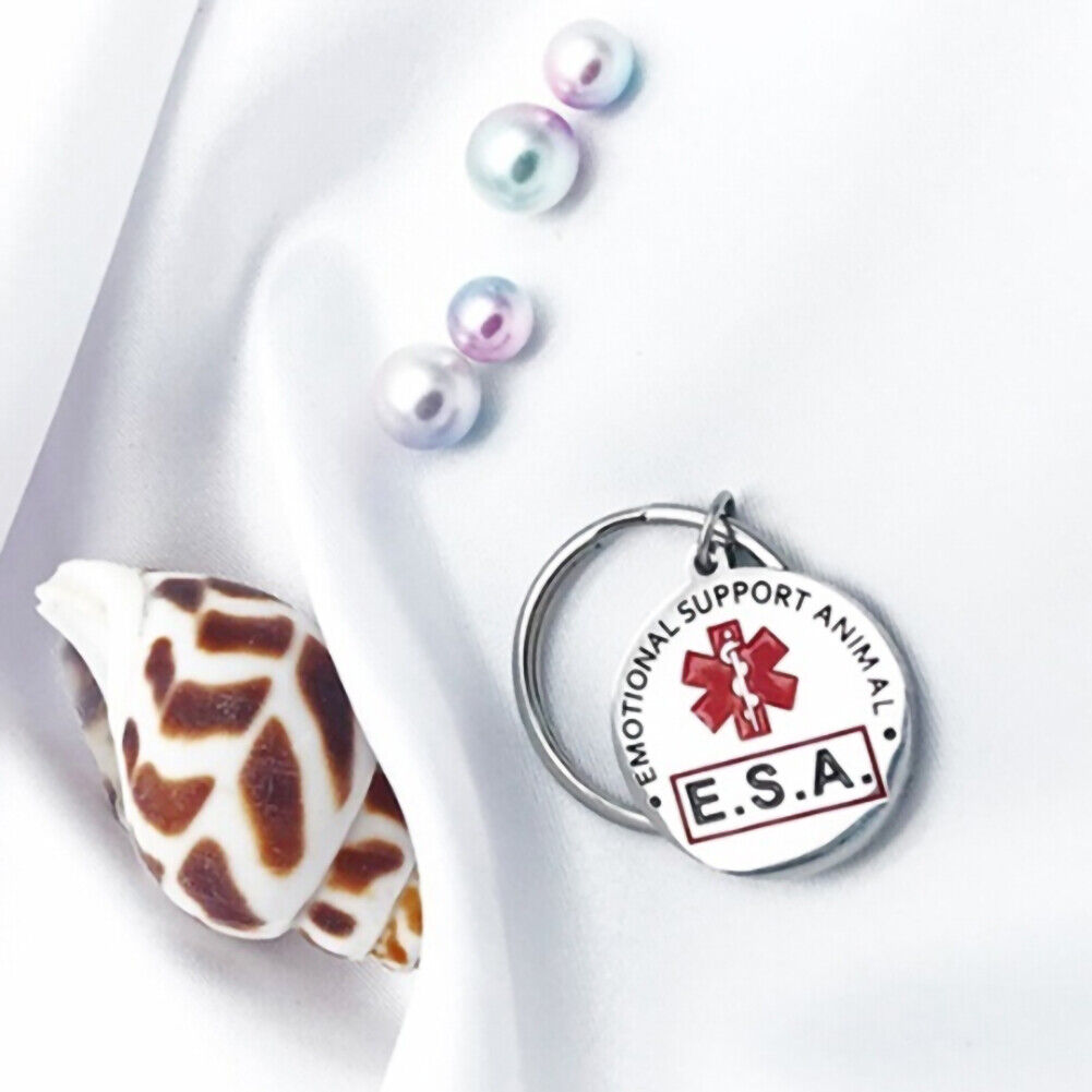 ESA Stainless Steel Dog Tag Emotional Support Pet Necklace Collar Keychain