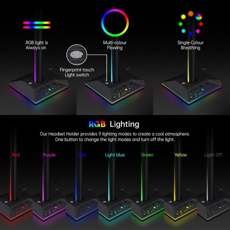 Portable RGB Headphone Stand Headset Holder Suitable for Gamer Desktop Table