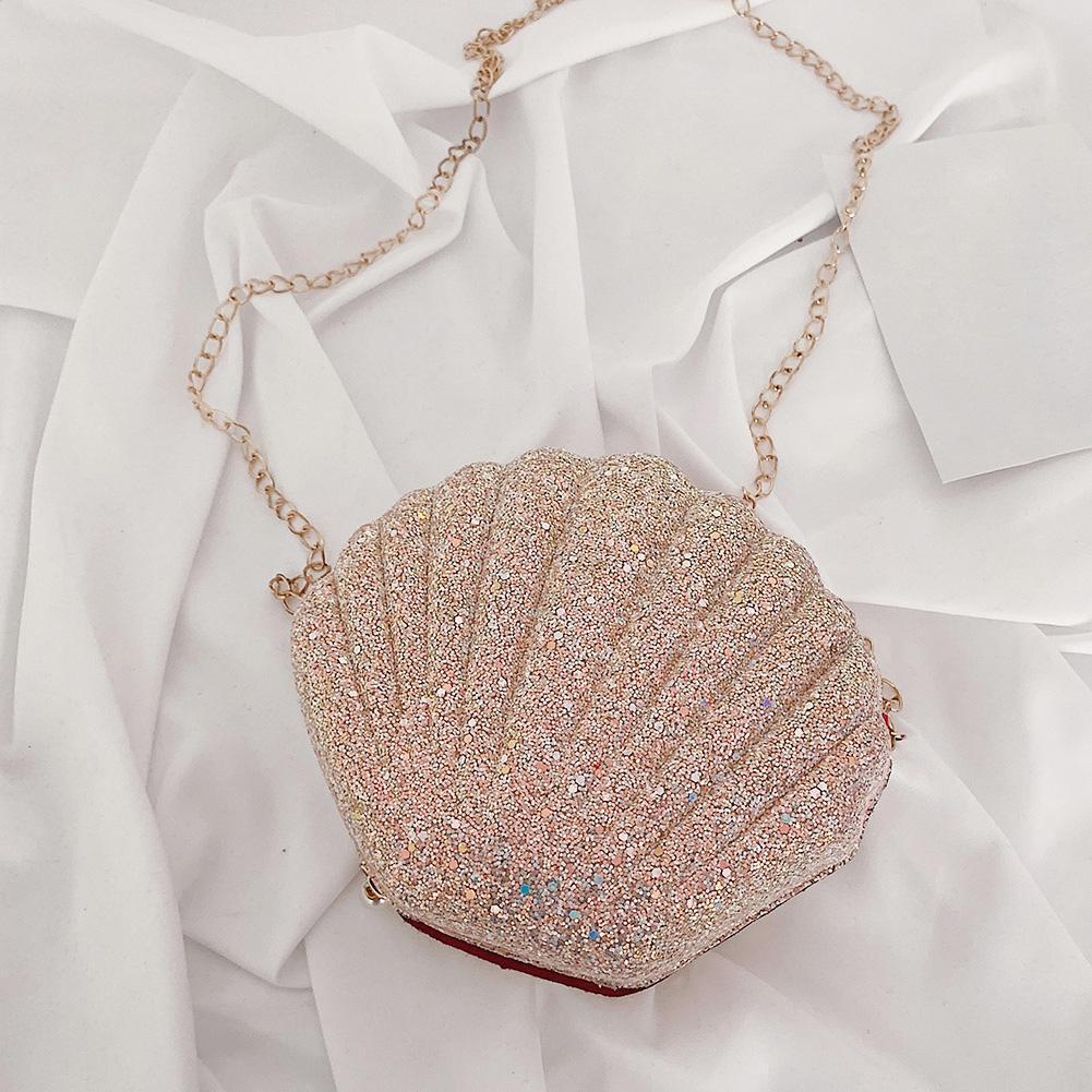Cute Sequin Shoulder Handbags Women Small Chain Shell Crossbody Bags (Pink)
