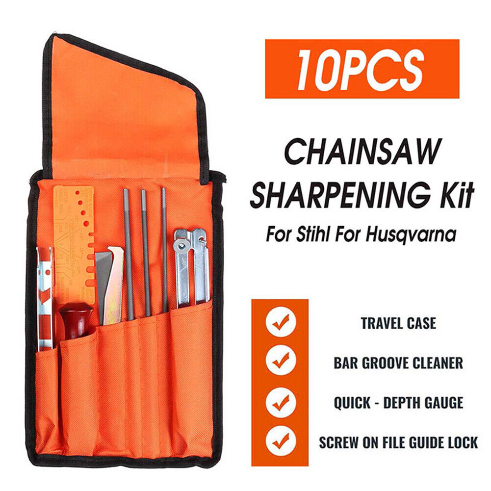10pcs Chainsaw Chain Grinding Kit Round Flat File Guide Household Hand Tool