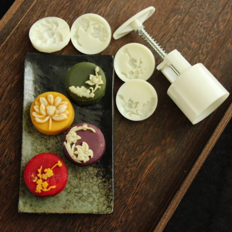 50g Moon Cake Mold 4 Plum Orchid Stamps Mooncake Hand Pressure Pastry Mould DIY