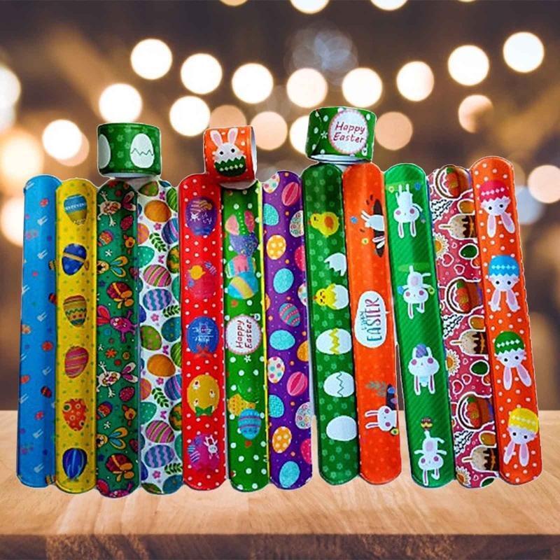 100 PCS Easter Slap Bracelets for Kids Snap Bands for Teachers Classroom Rewards