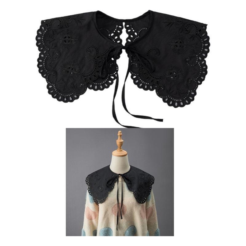 Women Organza Embroidery False Collar Wrap Hollow Out Lace Black Shawl Necklace