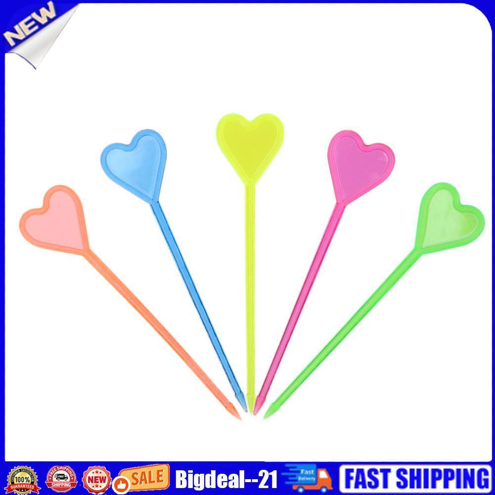 50pcs Disposable Plastic Colorful Stick Love Heart Arrow Shape Fruit Fork