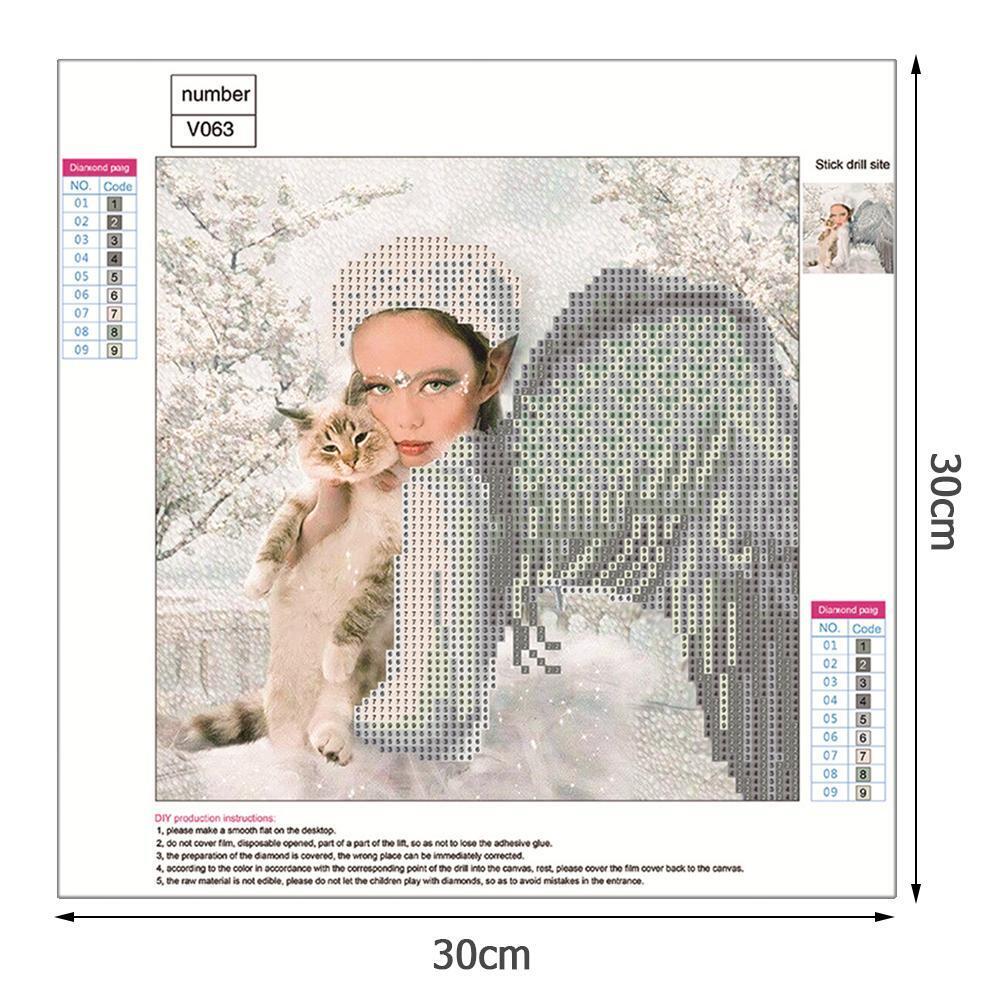 Girl Cat DIY Round Diamond Painting Embroidery Kits Needlework Cross Stitch