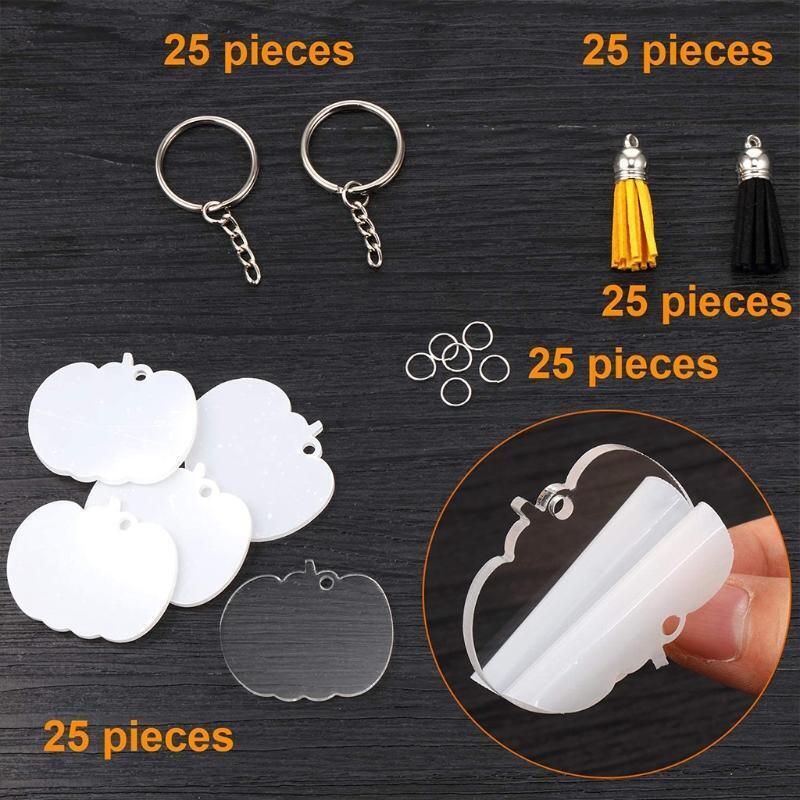 Acrylic Keychain DIY Accessories Halloween Pumpkin Acrylic Keyring Tassel Set
