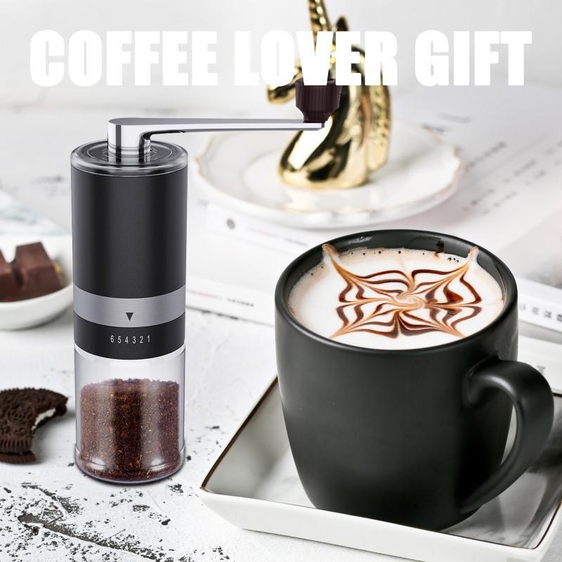 Portable Hand Coffee Bean Grinder with 6 Adjustable Settings for Office Home