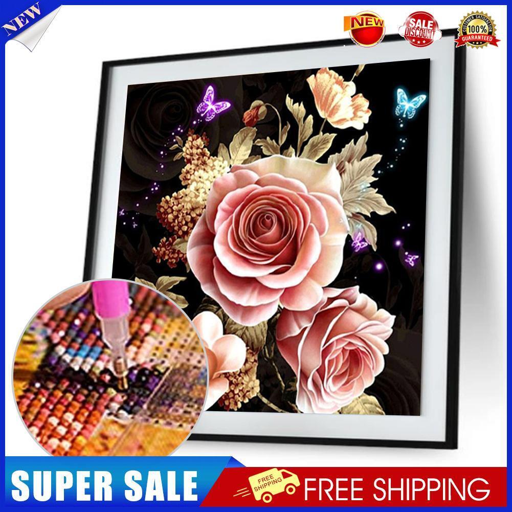 5D DIY Pink Rose Embroidery Diamond Painting Cross Stitch Kit Home Decor