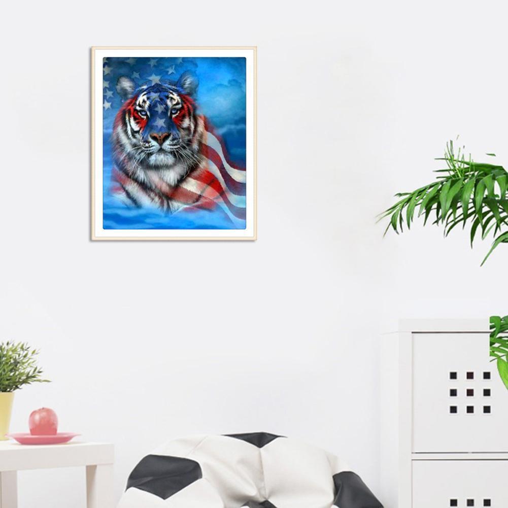 The US Flag Tiger 5D Full Drill Round Diamond Painting Embroidery Kits Gift