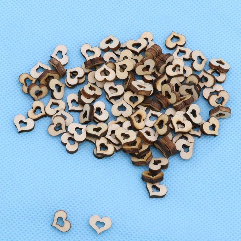 100pcs Blank Mini Hollow Wooden Heart Embellishments Crafts Wedding Decor 10mm