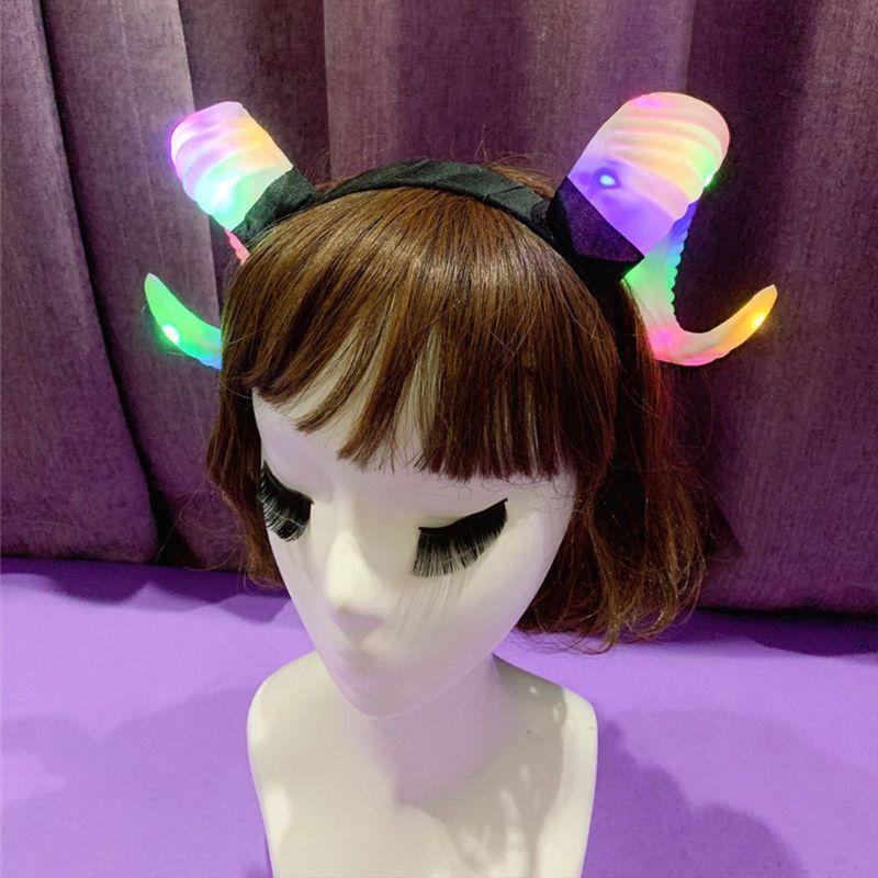 Gothic Womens Antelope Sheep Horn Headband LED Glowing Party Hair Hoop Light Up