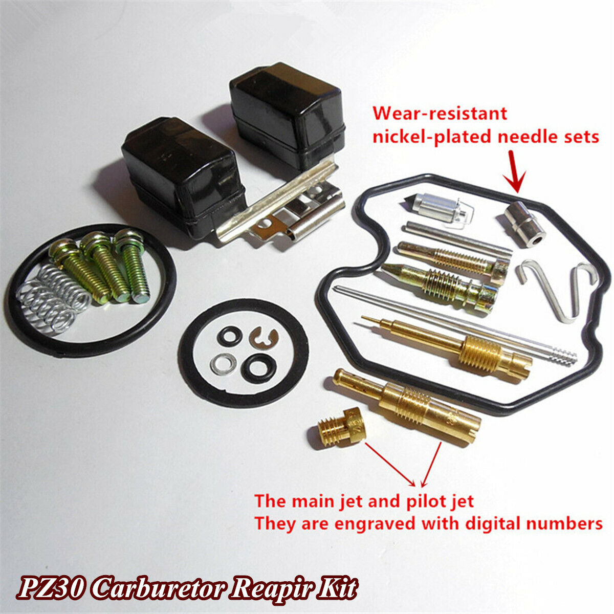 PZ30 Carburetor Repair Kit w/Nickel-Plated Nozzle For For CG250CC ATV Motorcycle