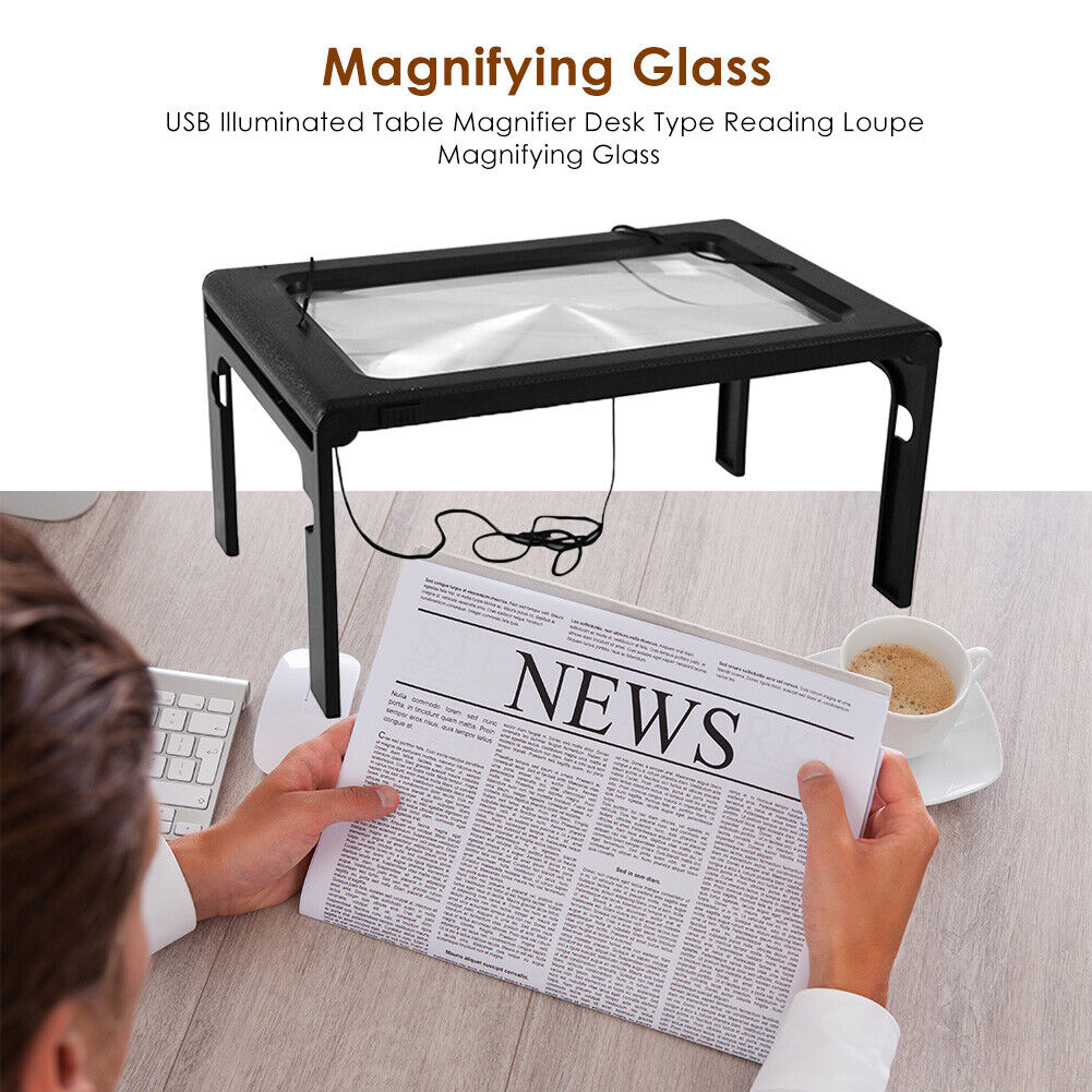 USB Illuminated Table Magnifier Desk Type Reading Loupe Magnifying Glass