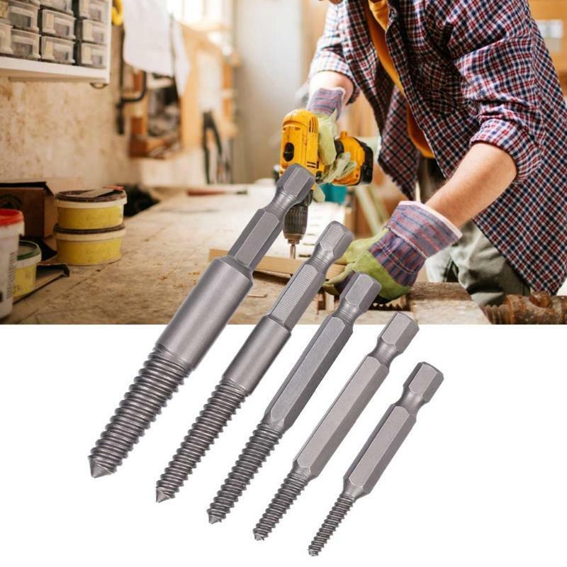 Broken Screw Remover Set Hex Shank Fine Teeth Damaged Bolts Removal Tool 5 Pcs