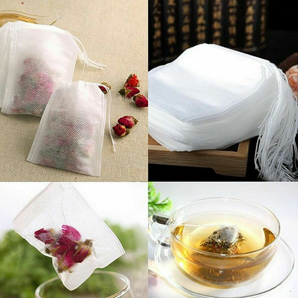 50pcs Empty Teabag String Heat Seal Filter Paper Herb Loose Tea Bag White