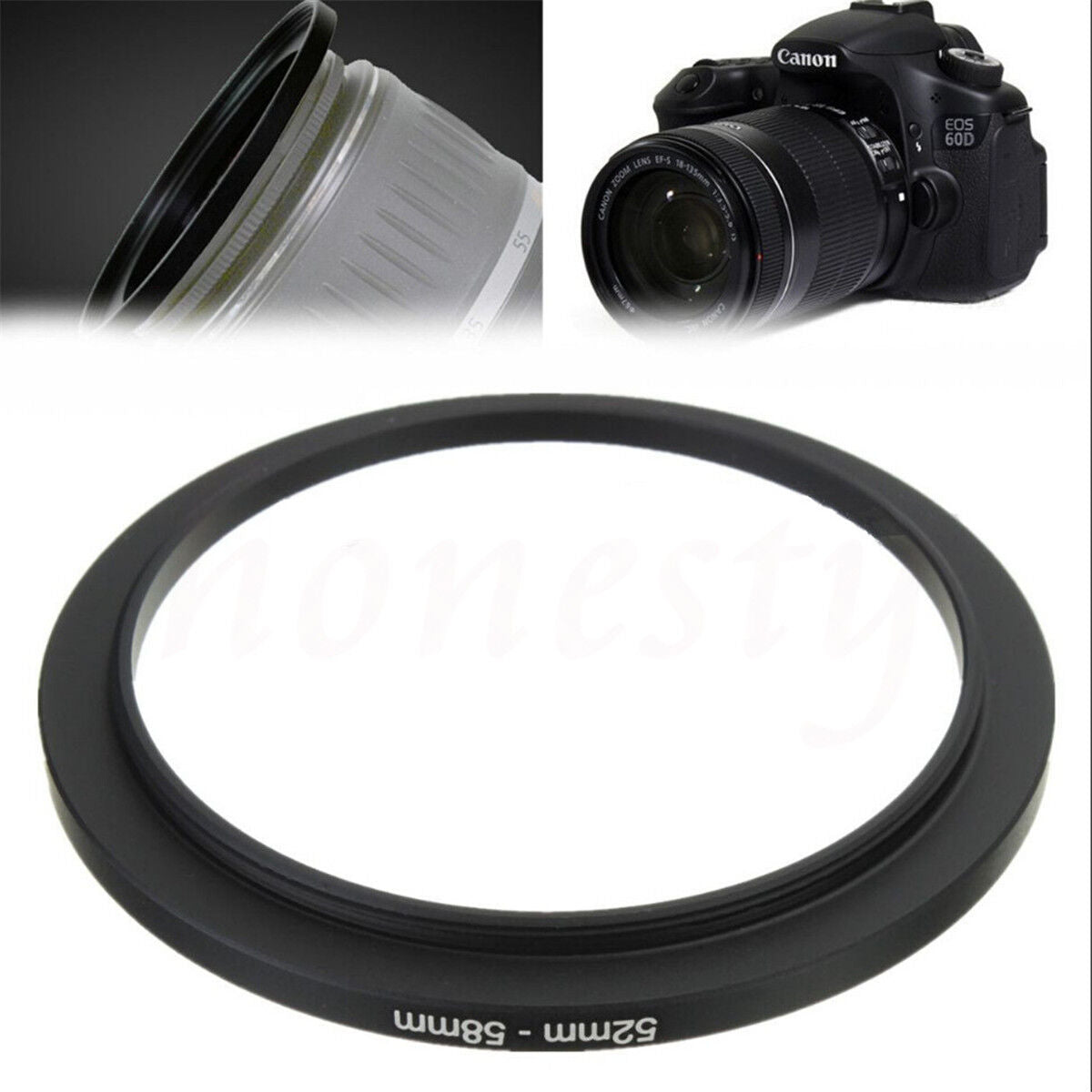Black 52-58mm Step-Up Metal Adapter Ring /52mm Lens to 58mm Accessory for Camer