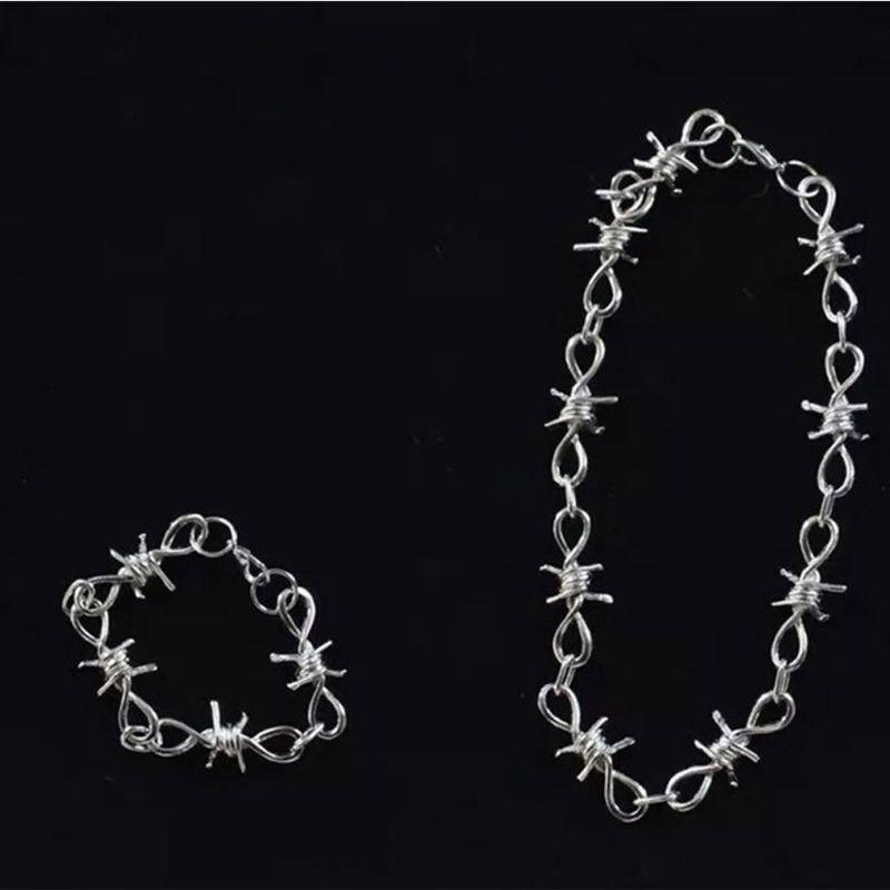 Personalized Men's Jewelry Set Alloy Barbed Wire Brambles Bracelet Necklace Gift