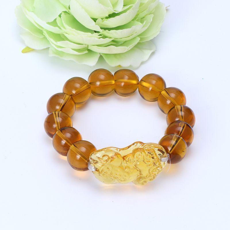 Luck Pixiu Bead Bracelet Feng Shui Citrine Gem Stone Bracelet Gift for Men Women