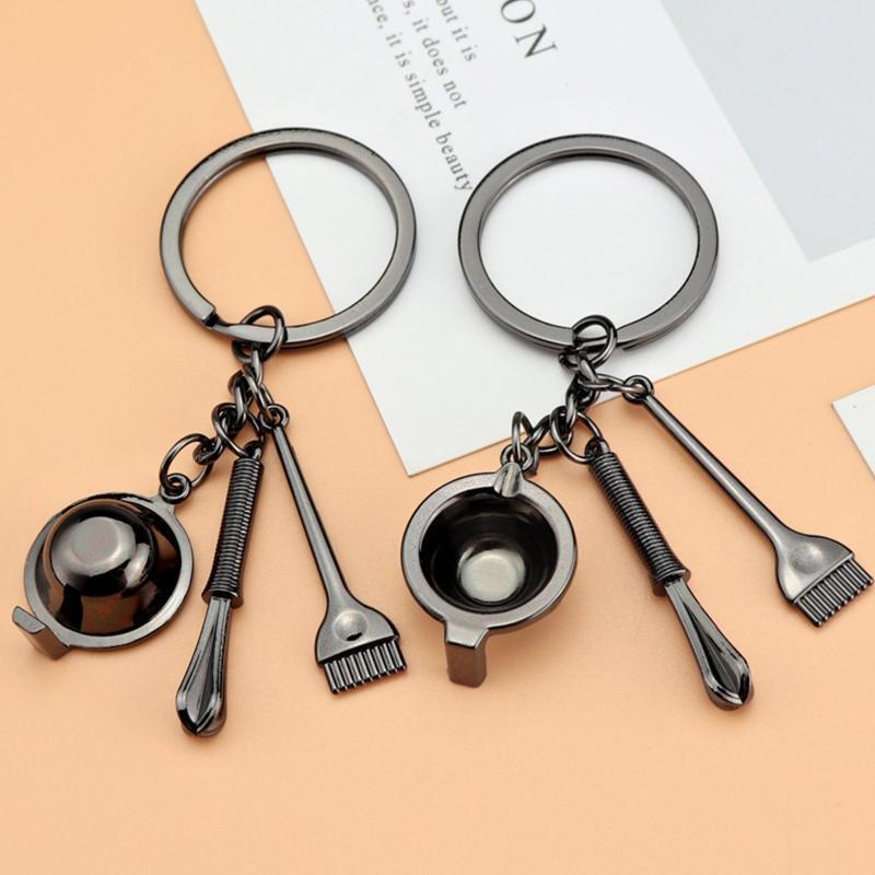 Creative Chef Baking Keychain Egg Stirrer Fried Pan Oil Brush Metal Pendant