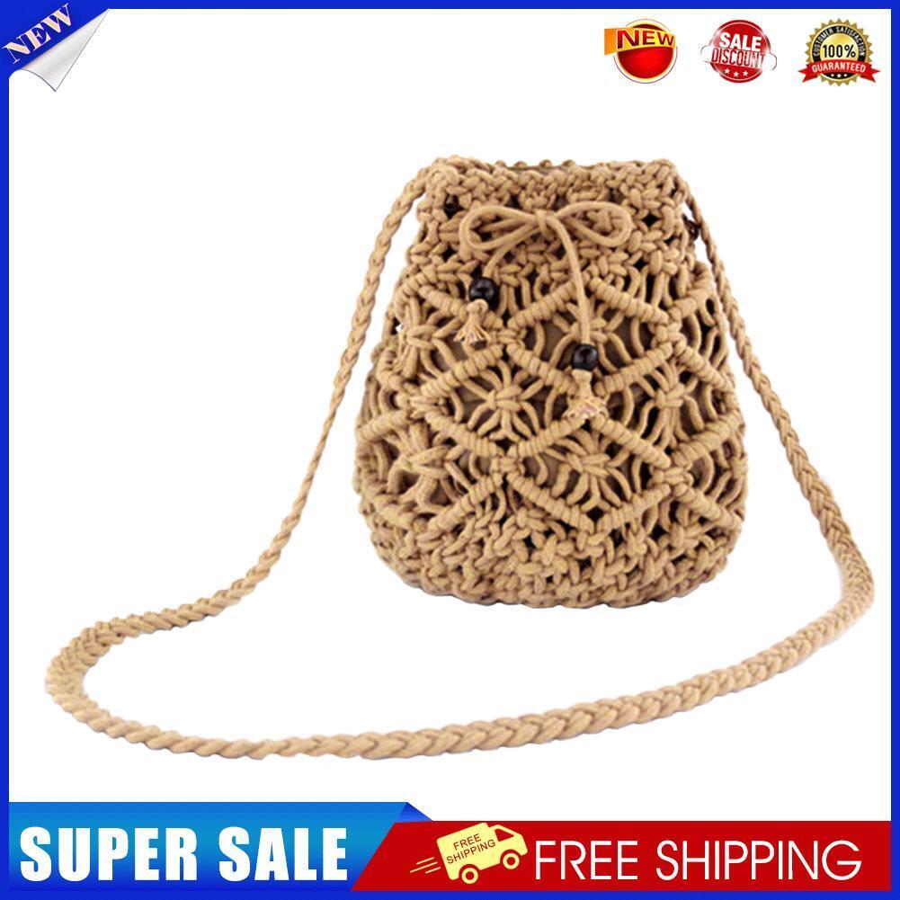 Women Fashion Summer Beach Weave Shoulder Crossbody Messenger Bucket Bag