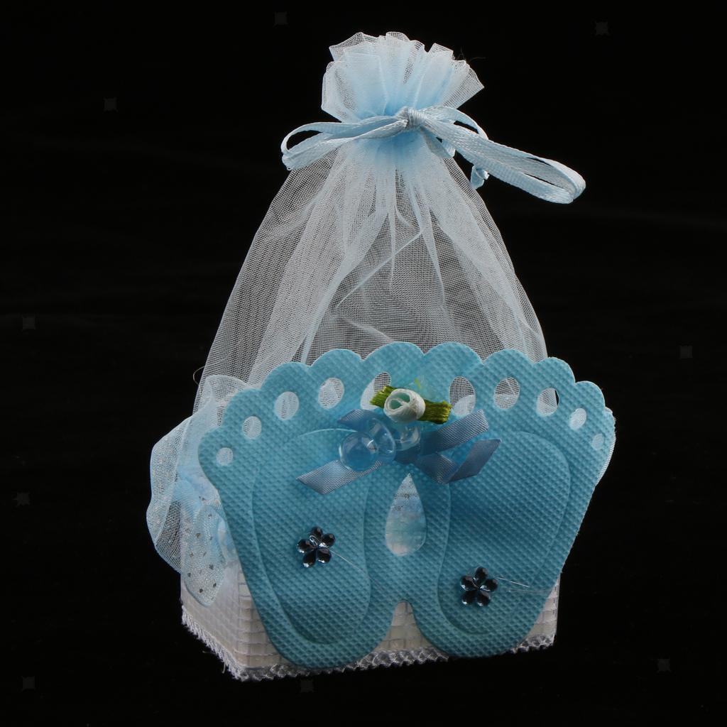 24 Pieces Baby Footprint Gift Box Girl Boy Baby Shower Candy Bags Favor Blue