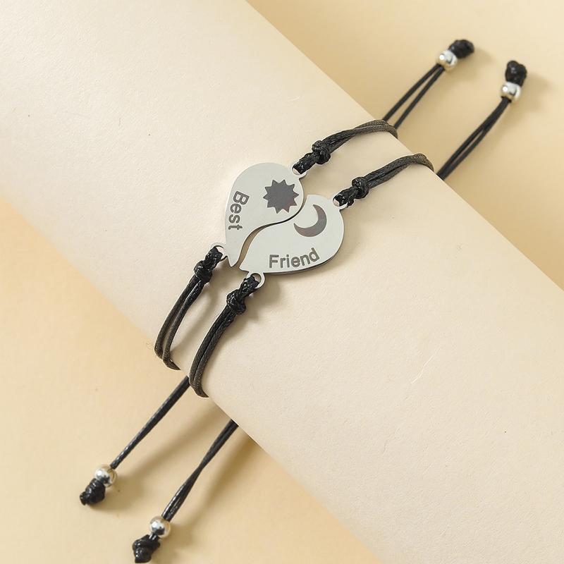 Best Friends Love Heart Sun Moon Bracelets Set Sisters Stainless Steel Bracelet