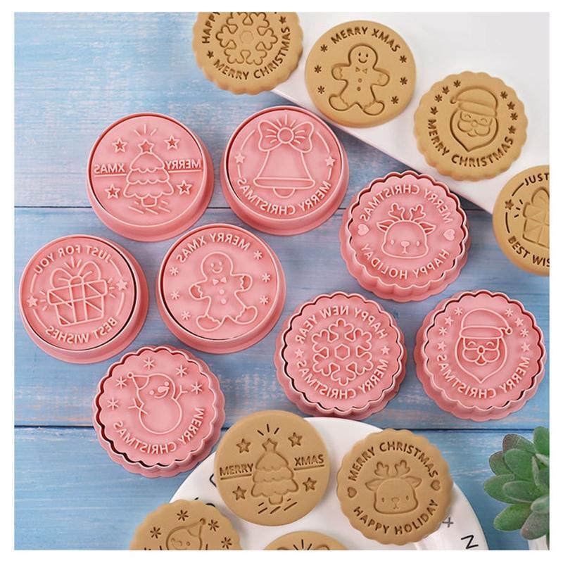8 Pcs Christmas Cookie Cutters Cookie Stamps Santa Deer Snowflake Biscuit Mold