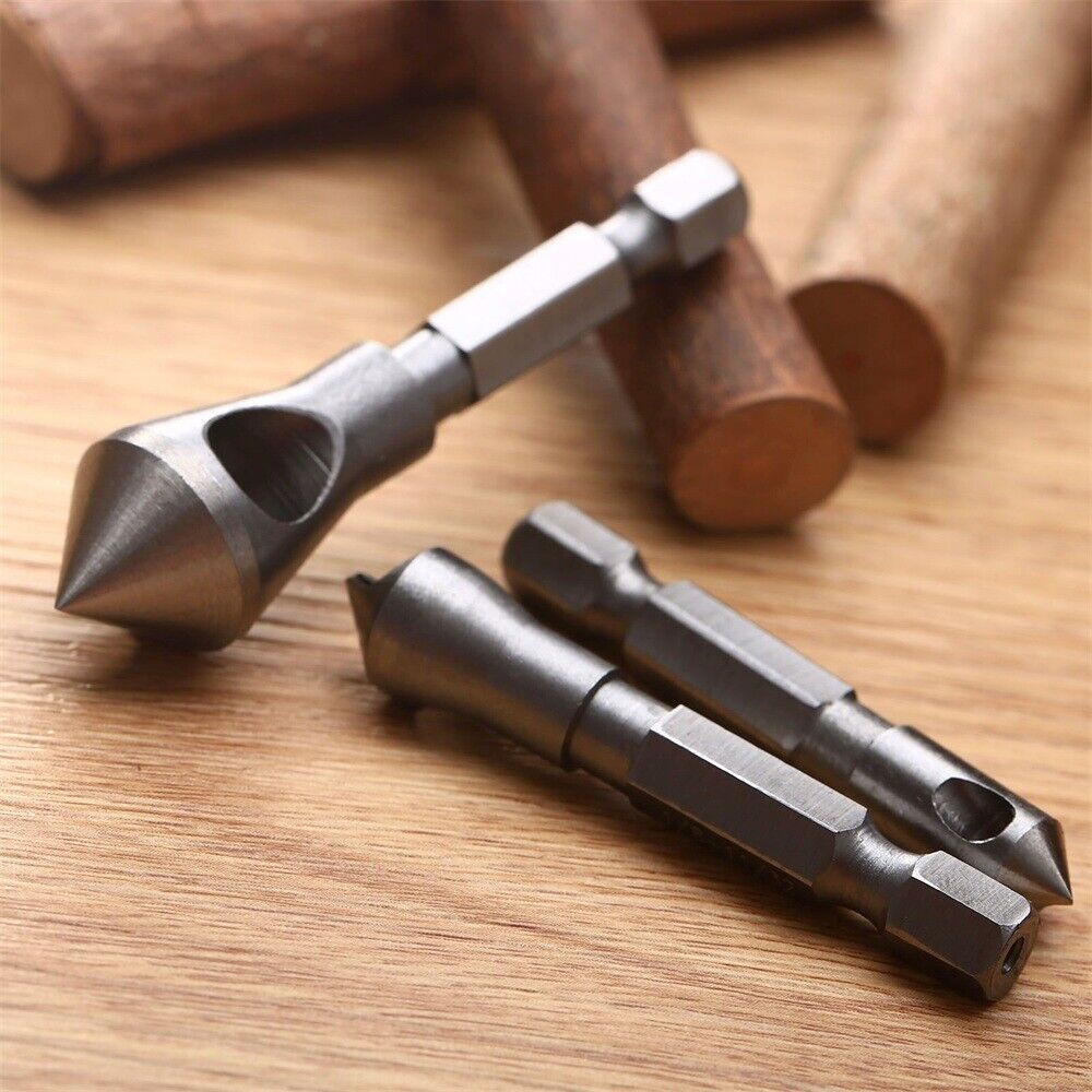 3pcs 90° Degree Wood Chamfer Countersink Drill Bits Deburring Tool Hex Shank