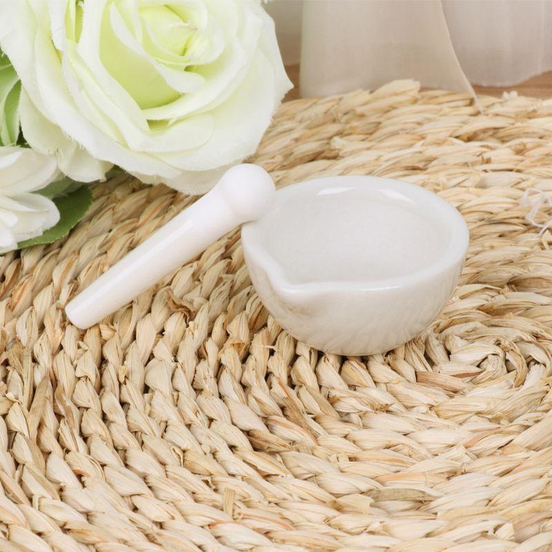 Porcelain Mortar and Pestle Set White Mixing Crusher Herbs Spices Pill Crusher