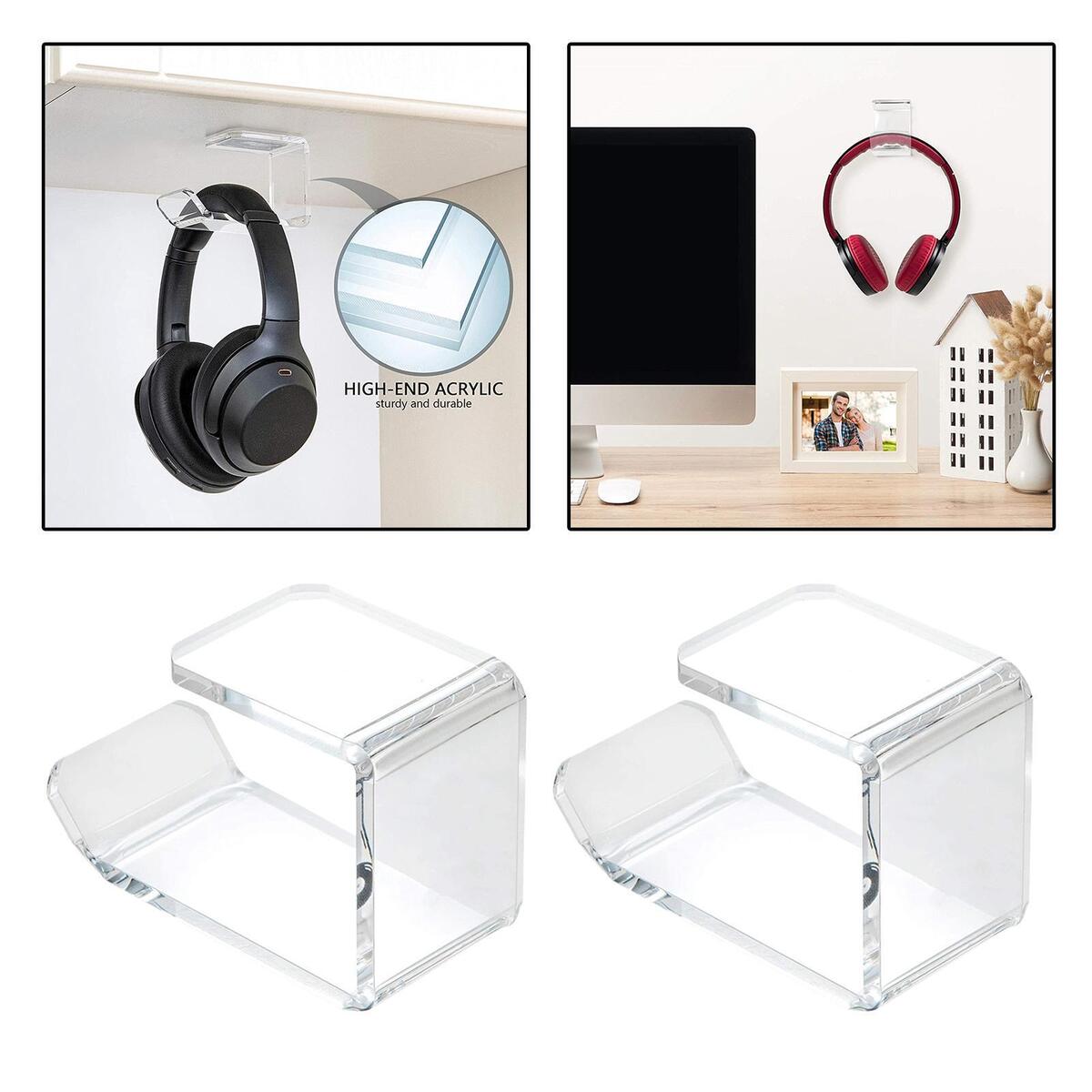 2x Acrylic Headphone Hanger Holder Desk Display Bracket with Adhesive Glues