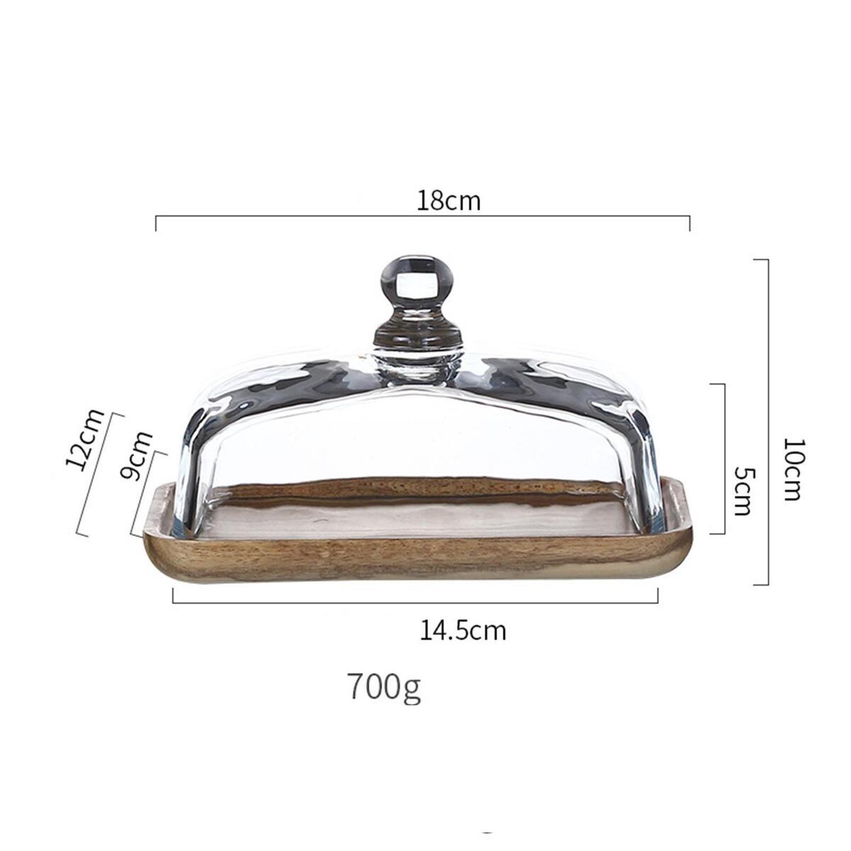 Cake Stand with Glass Cover Cheese Board Platter Wood Serving Tray for Food
