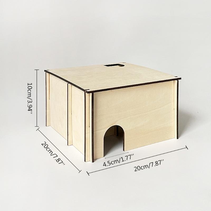 Syrian Hamsters Maze Wood Hut Detachable Roof 3 Chambers House for Small Pets