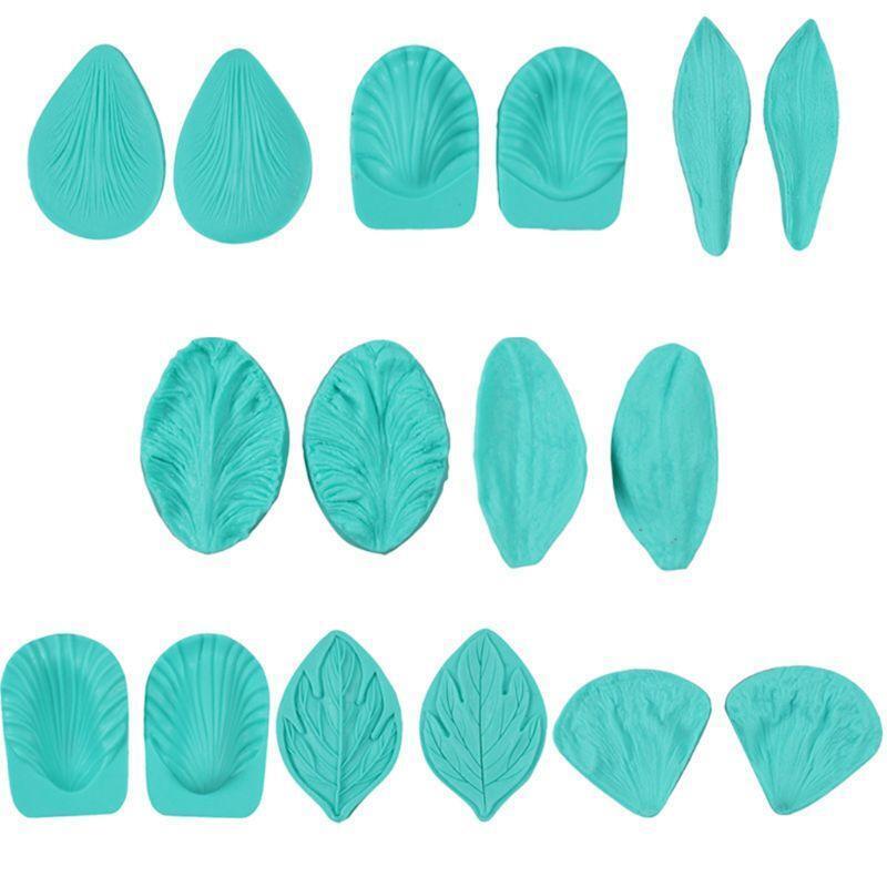 16PCS Gum Paste Flower Veining Silicone Fondant Molds for Wedding Cake Decor
