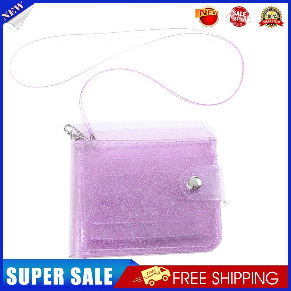 Transparent Purse Women PVC Clear Short Purse Wallet Card Holder (Purple)