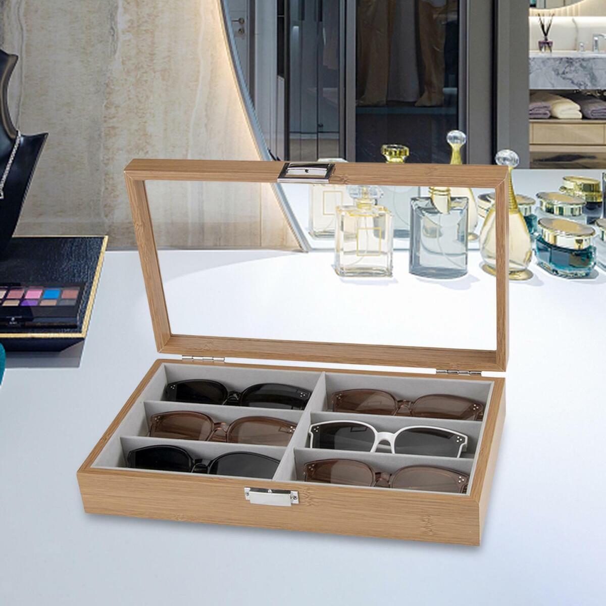 Sunglasses Display  Wooden Eyeglasses Case with transparent  White