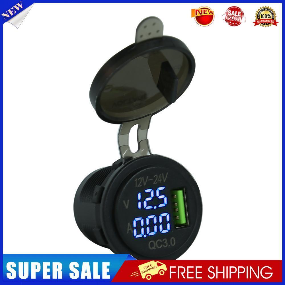 3A QC 3.0 USB Car Charger Power Socket Adapter for Motorcycle Boat (Blue)