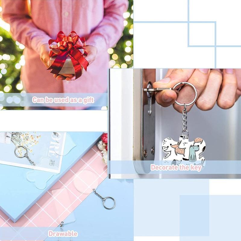 Rectangle Love Round Bone Keychain Blank Key Ring Jump Rings Ornament Pendants
