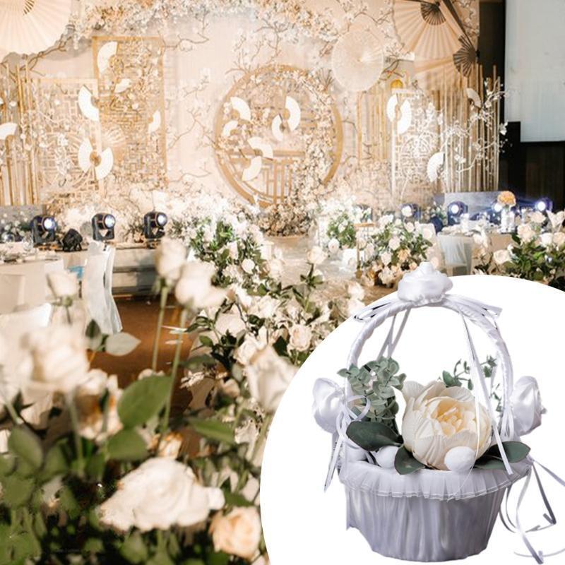 Flower Girl Basket - Wedding Flower Basket with Elegant Satin Fairy Lace Edges