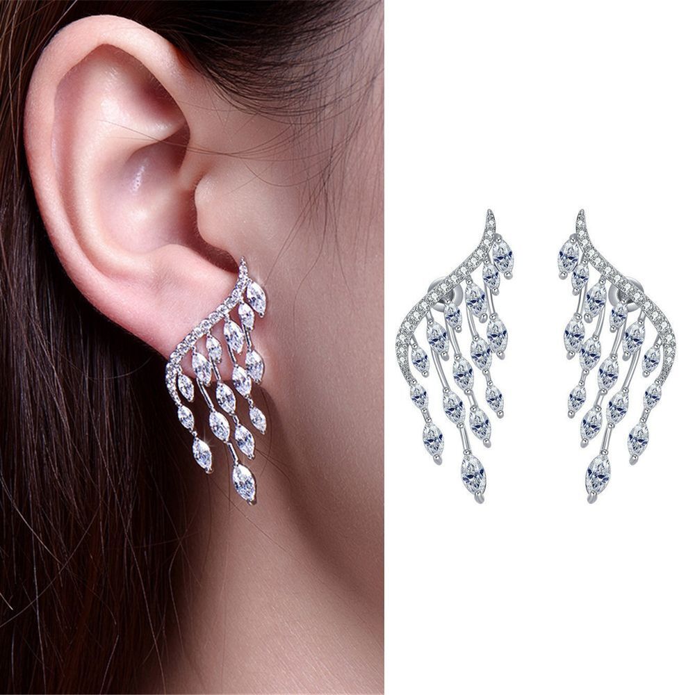 Drop Dangle Stud Earrings Ear Stud Ear Clip Angel Wings Earrings Rhinestone