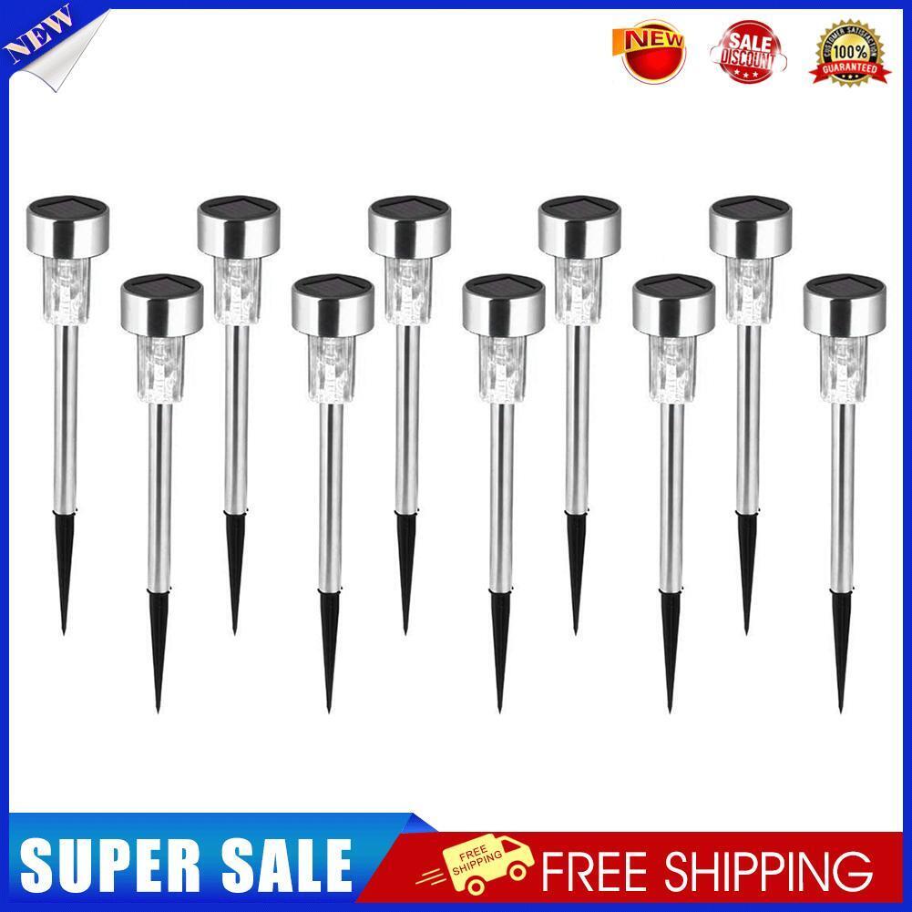 10pcs LED Solar Light Mini Steel Tube Lawn Stake Lamp Garden Decor (White)
