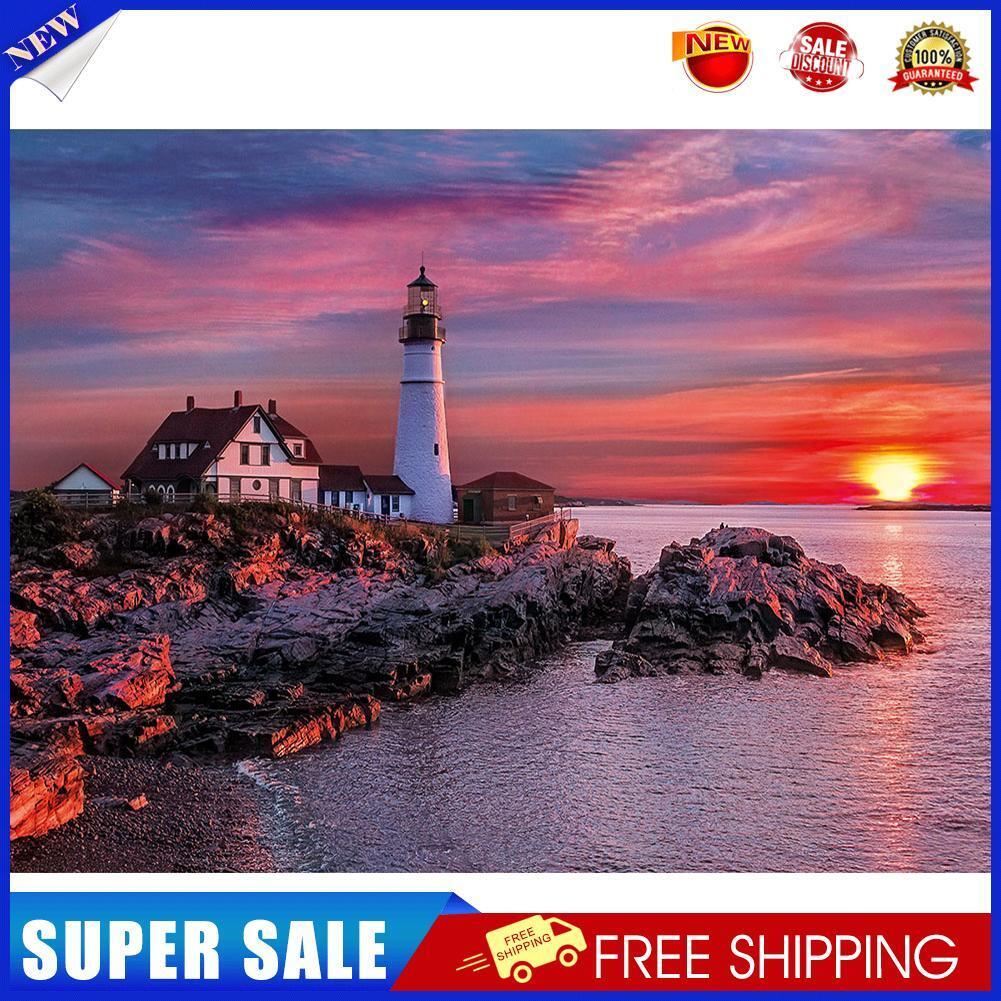 Seaside Lighthouse Frameless Oil Paint by Numbers Kit Handpainted Picture